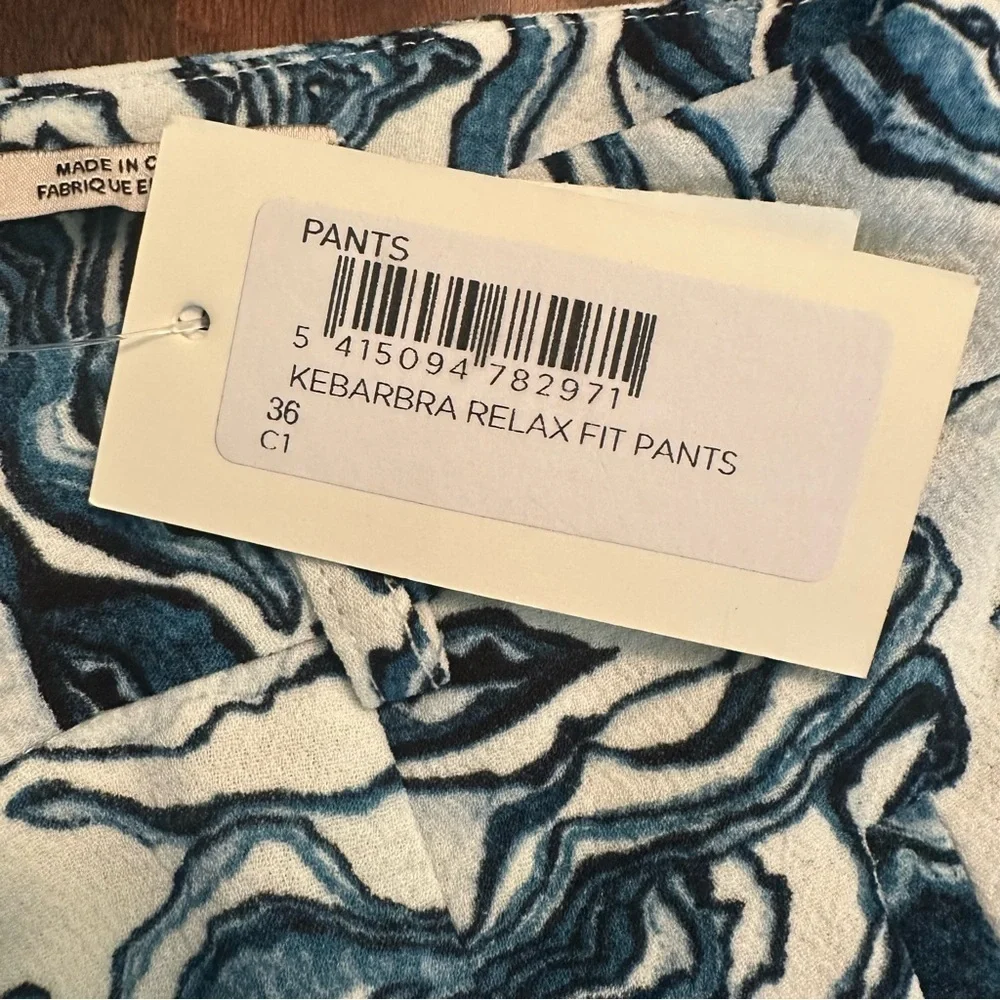 Essentiel Antwerp Kebarbra Relax Fit Blue & White Design Ankle Pants sz 36 EU
